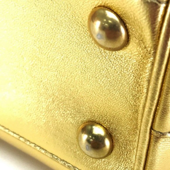 Authentic SAINT LAURENT PARIS Baby Duffle 2WAY Hand Bag Leather Gold - Picture 7 of 11